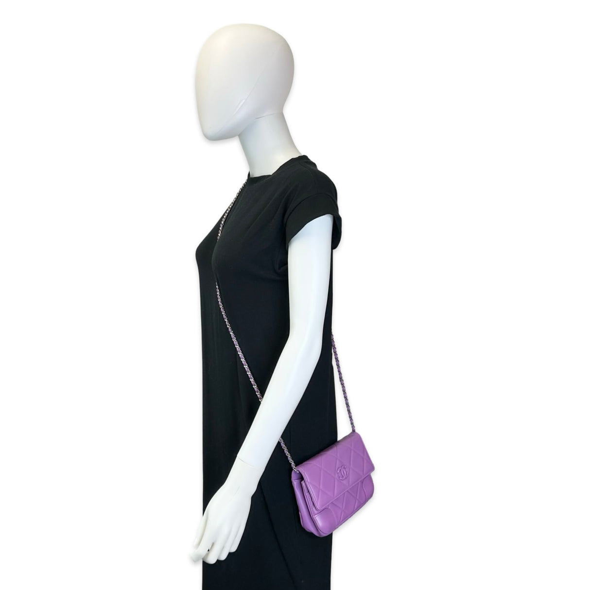 Quilted Lambskin Monochrome Wallet on a Chain