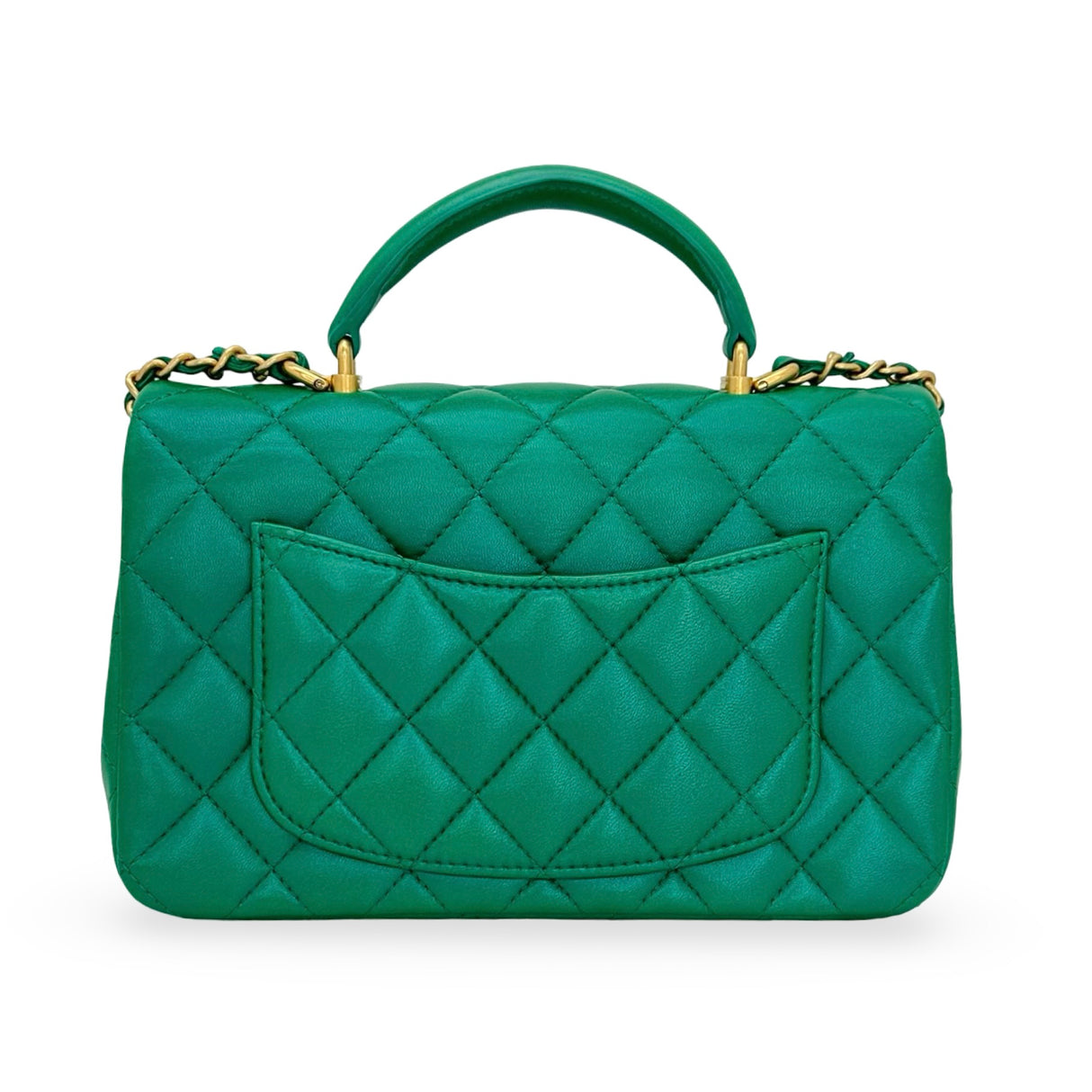 CHANEL: Iridescent Quilted Lambskin Mini Top Handle Flap Bag