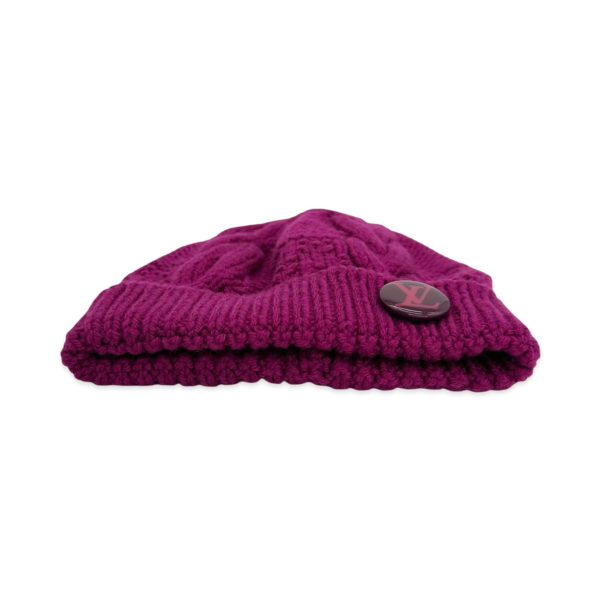 Wool Cable Knit Button Beanie Hat
