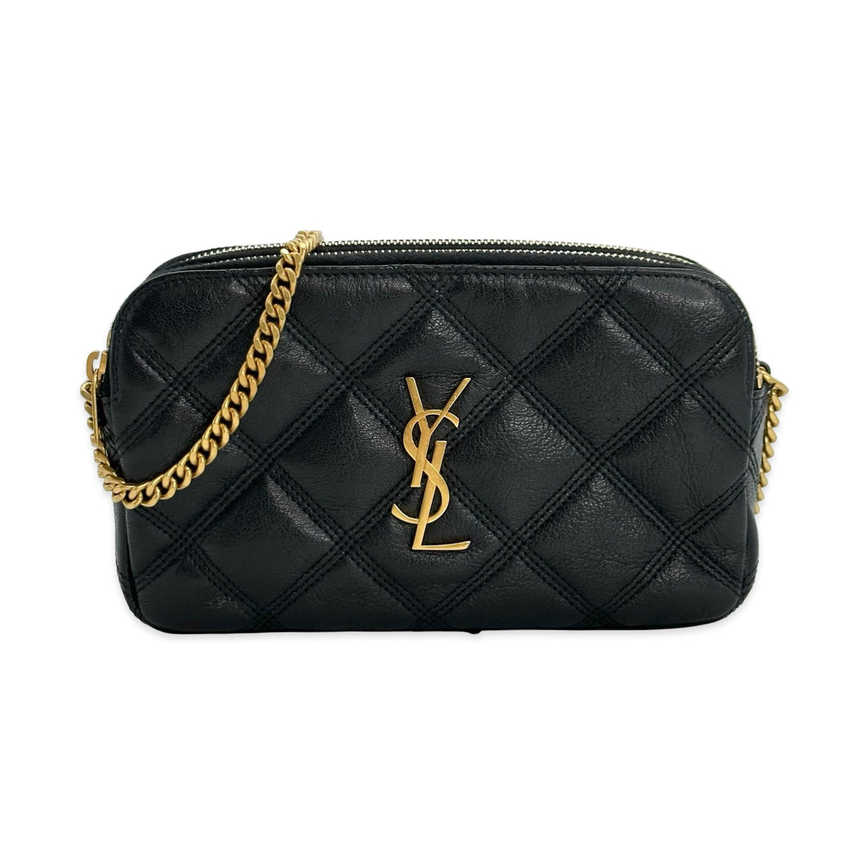 SAINT LAURENT: Quilted Lambskin Mini Becky Double Zip Crossbody
