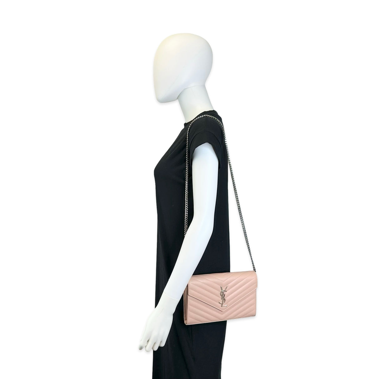 SAINT LAURENT: Quilted Grain de Poudre Classic Monogram Chain Wallet