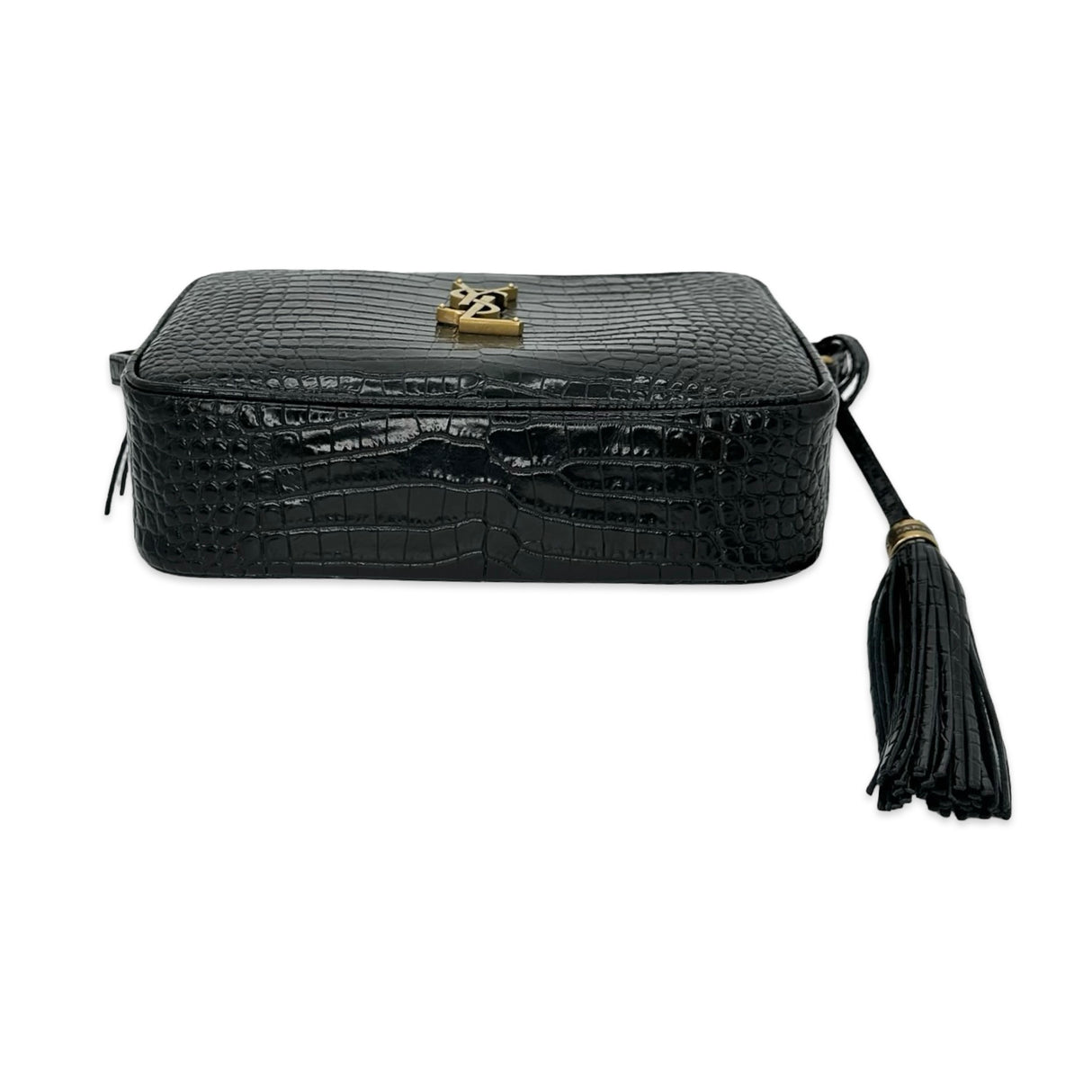 SAINT LAURENT: Croc Embossed Small Lou Camera Bag