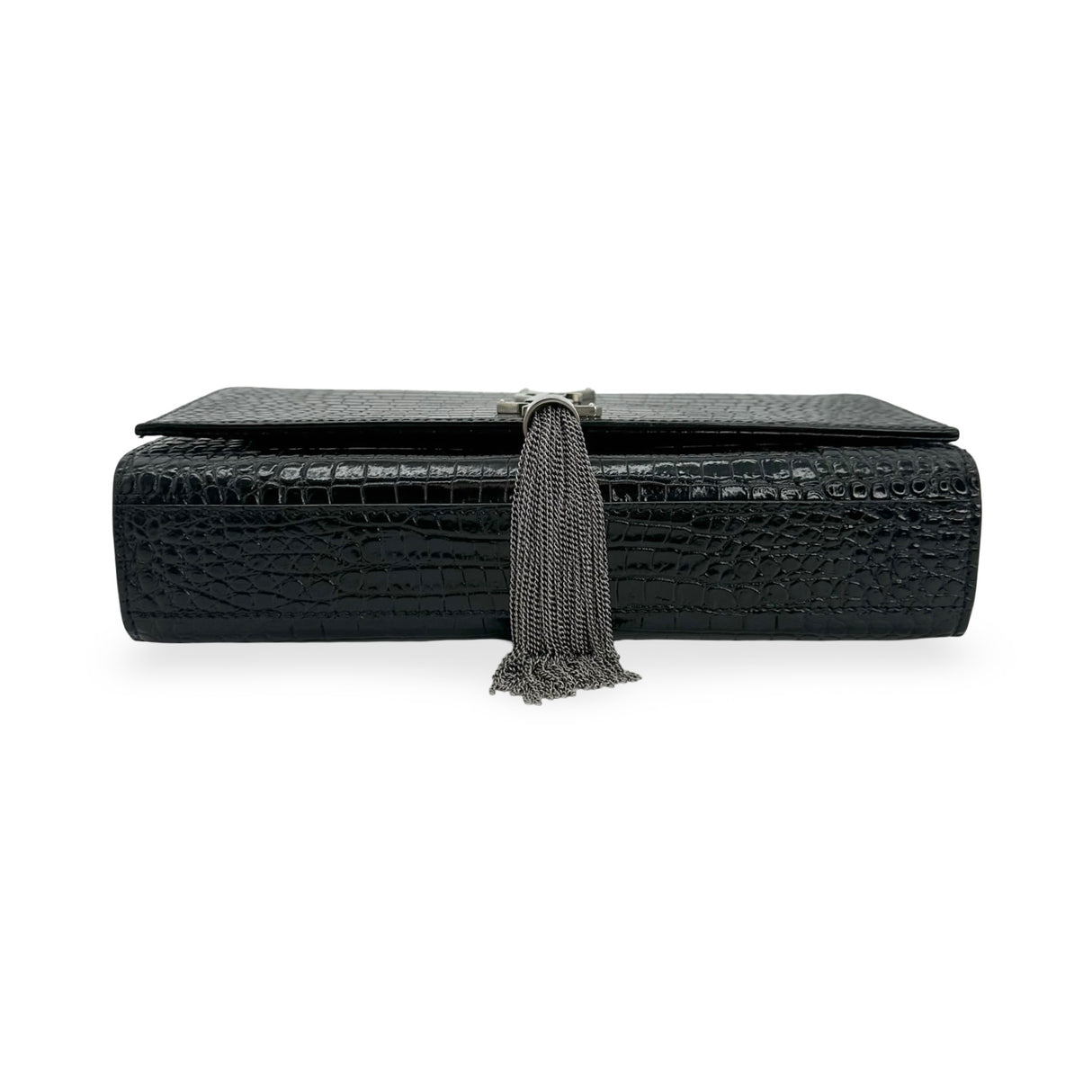 SAINT LAURENT: Croc Embossed Medium Kate Tassel Bag