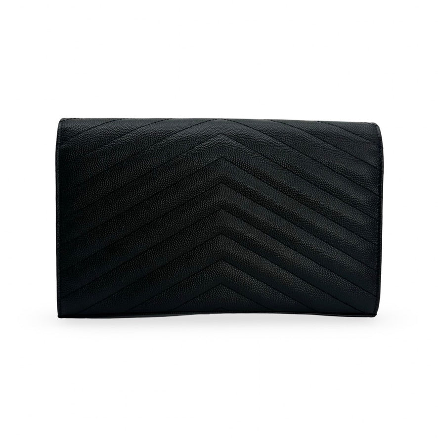 SAINT LAURENT: Quilted Grain de Poudre Classic Cassandre Chain Wallet