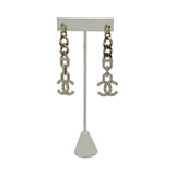 CHANEL: CC Crystal Pearl Chain Drop Earrings
