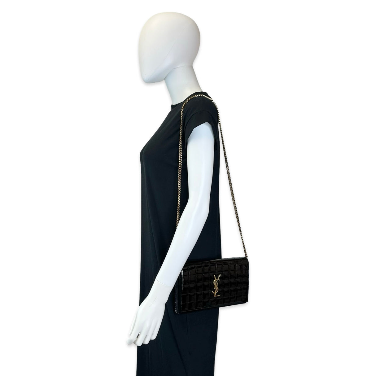 SAINT LAURENT: Quilted Patent Chain Wallet