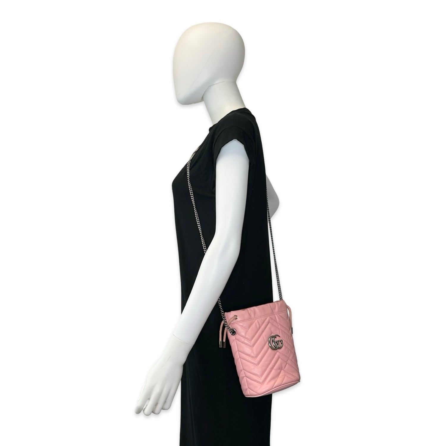 Gucci Quilted Leather GG Marmont Mini Bucket Bag