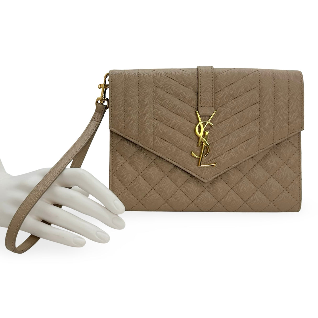 SAINT LAURENT: Grain de Poudre Triquilt Envelope Clutch