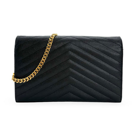 SAINT LAURENT: Quilted Grain de Poudre Classic Envelope Chain Wallet