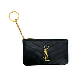 SAINT LAURENT: Quilted Leather Cassandre Zip Key Pouch