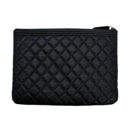 CHANEL: Quilted Caviar Boy Medium Zipped Pouch O Case