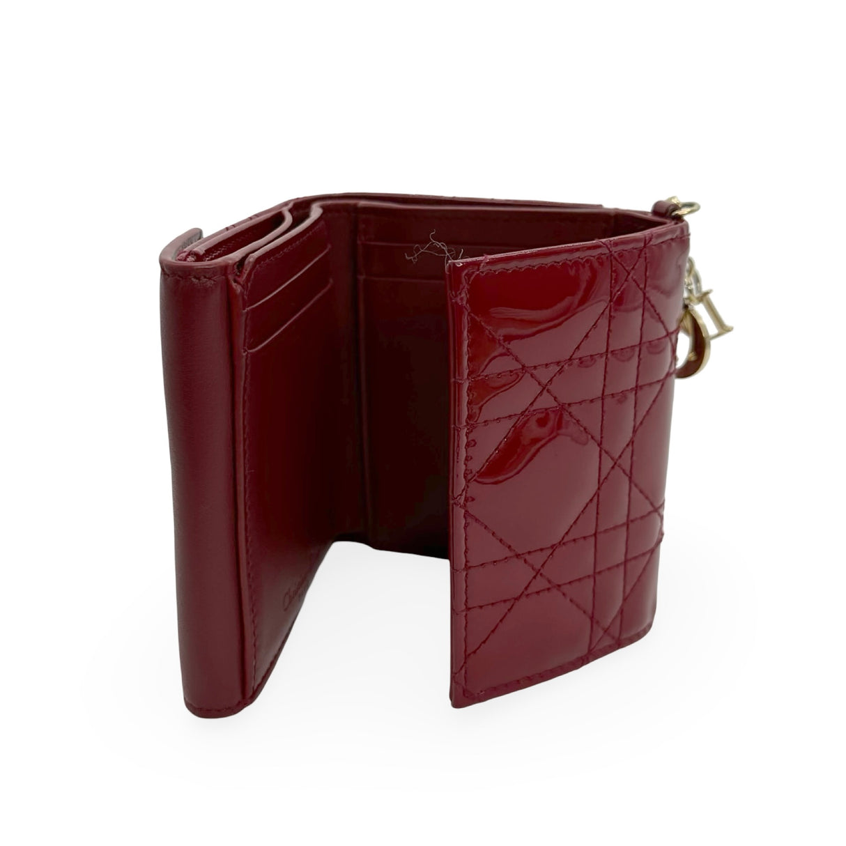 CHRISTIAN DIOR: Patent Cannage Lady Dior Lotus Wallet