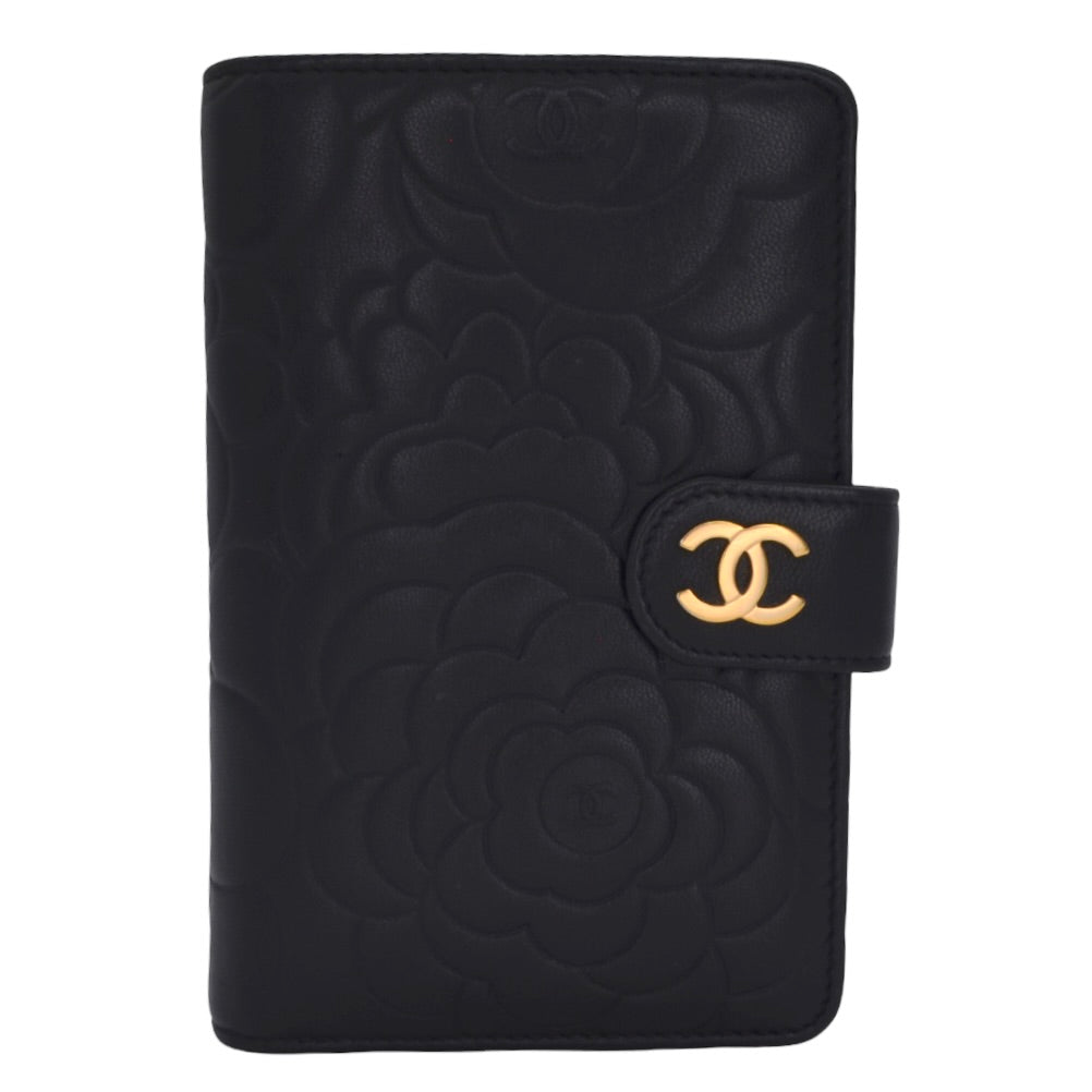 Chanel Lambskin Embossed Camelia French Wallet
