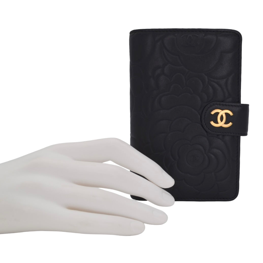 Chanel Lambskin Embossed Camelia French Wallet