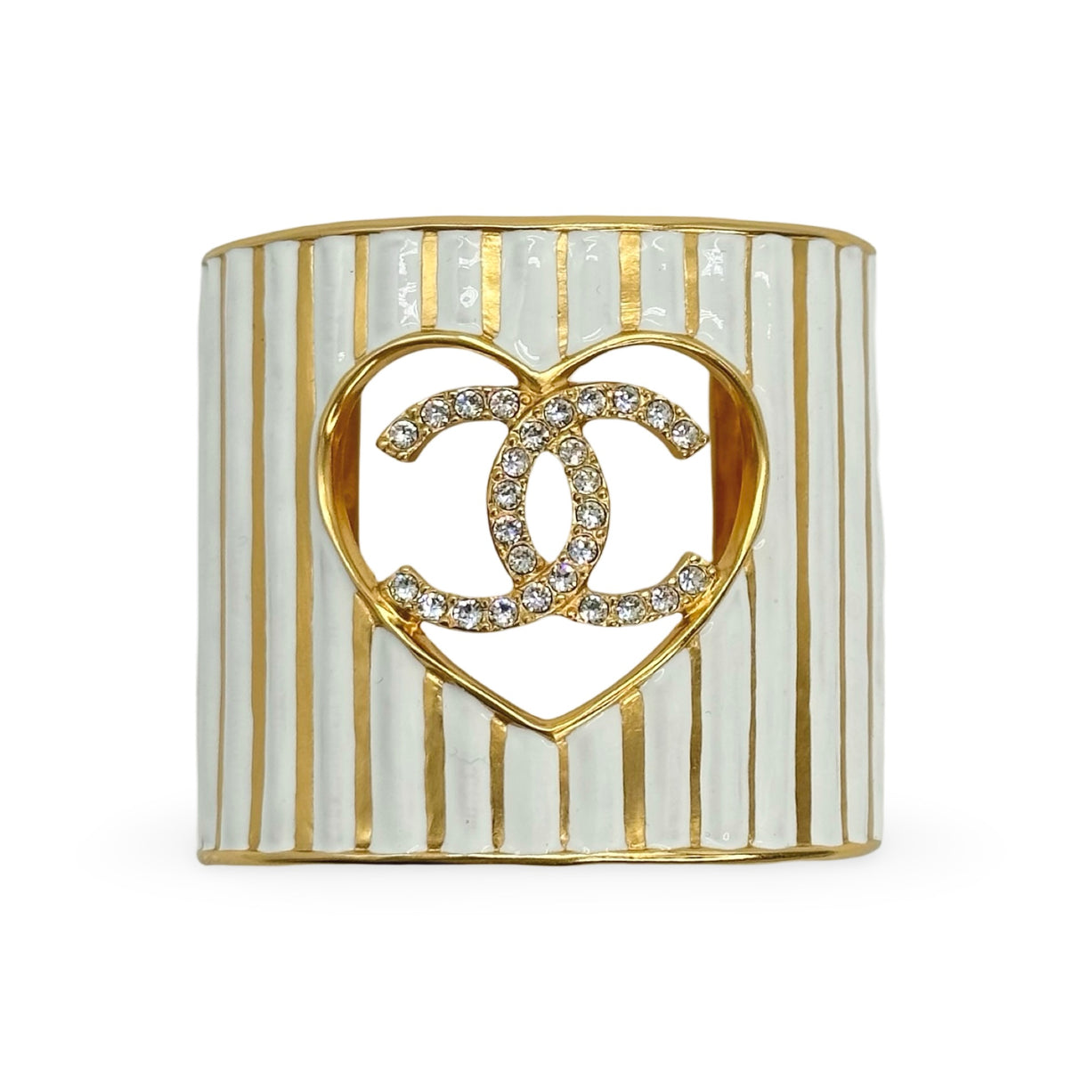 CHANEL: CC Crystal Heart Wide Cuff