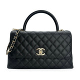 CHANEL: Quilted Caviar Small Coco Top Handle Flap Bag