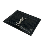 SAINT LAURENT: Croc Embossed Cassandre Card Case