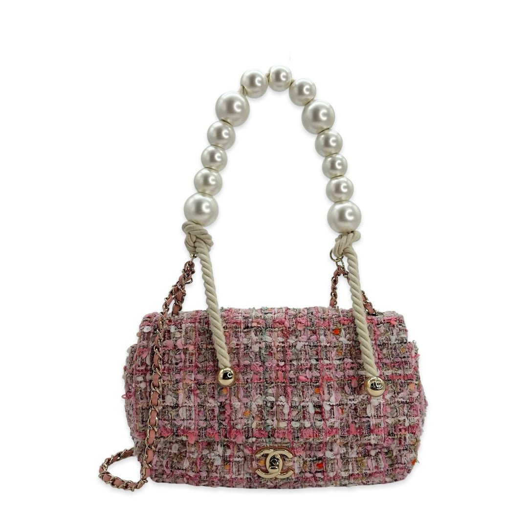 Tweed Pearl Handle Flap Bag