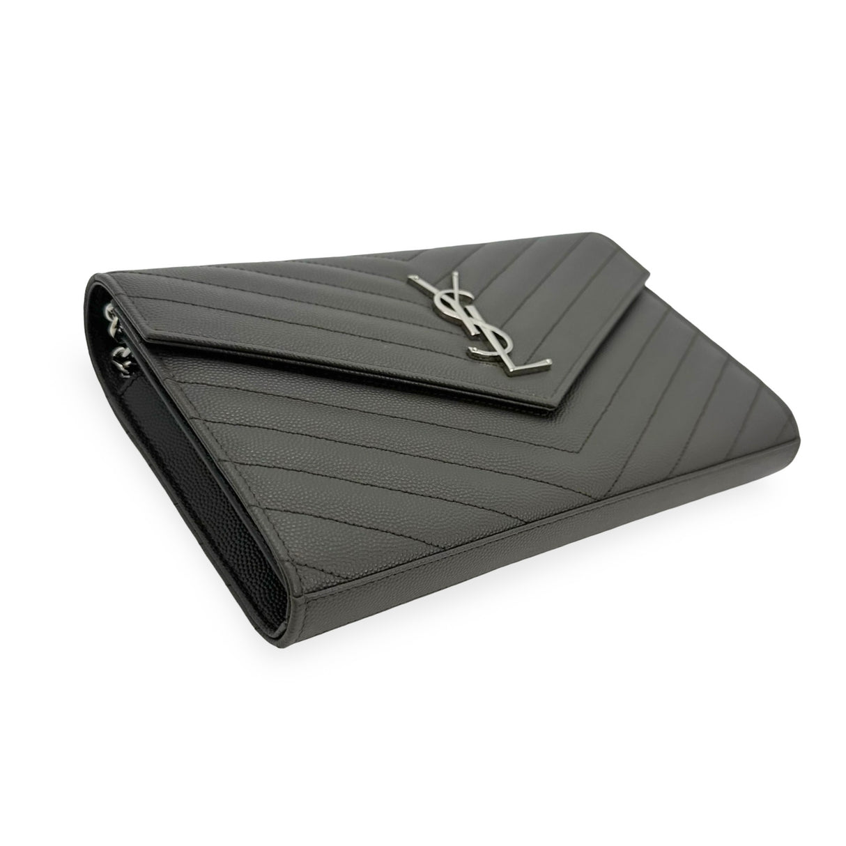 SAINT LAURENT: Quilted Grain de Poudre Classic Monogram Chain Wallet