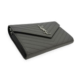 SAINT LAURENT: Quilted Grain de Poudre Classic Monogram Chain Wallet