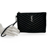 SAINT LAURENT: Quilted Leather Lou Small Pouch Wristlet