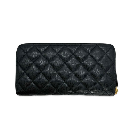 CHANEL: Quilted Caviar Large Gusset Zip Wallet