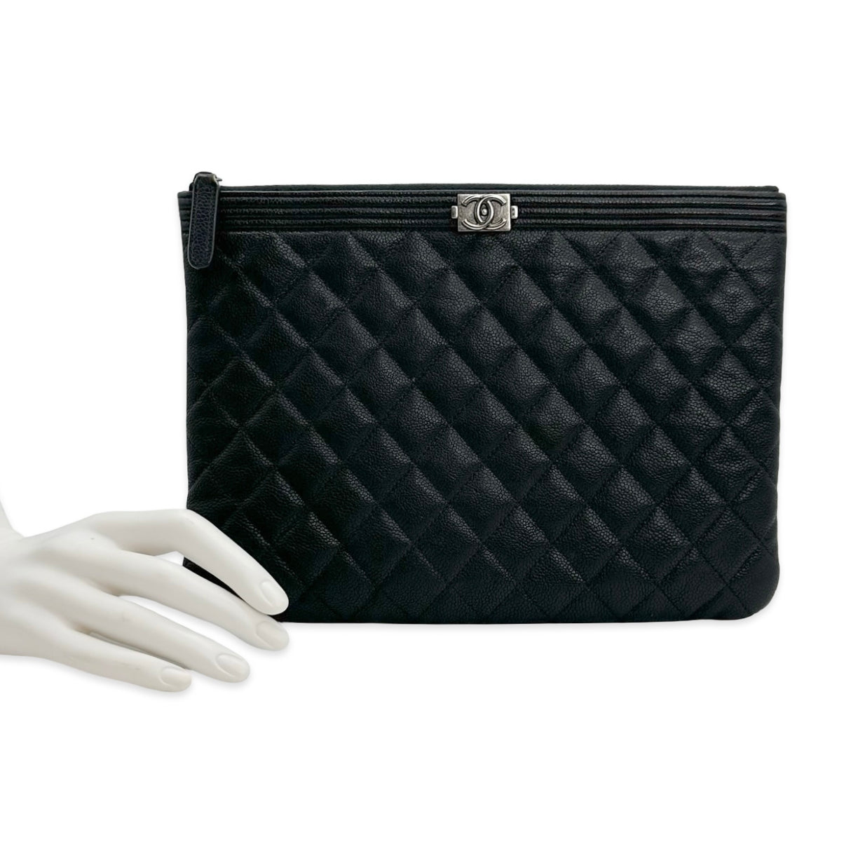 CHANEL: Quilted Caviar Boy Medium Zipped Pouch O Case