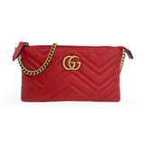 GUCCI: Quilted Leather GG Marmont Pochette with Chain
