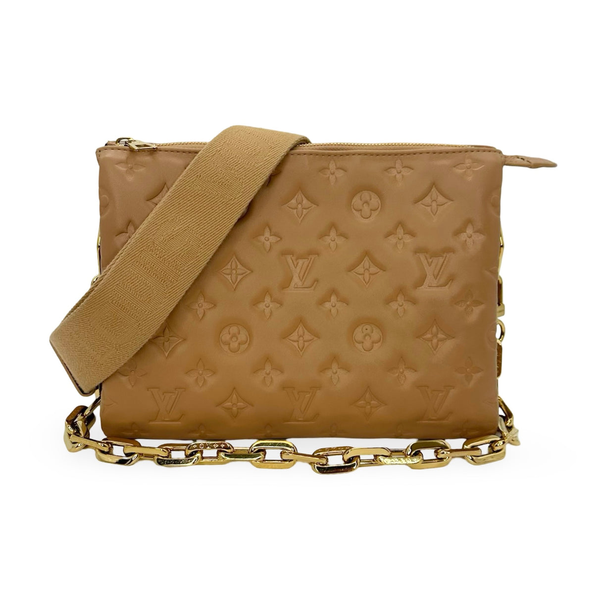 LOUIS VUITTON: Monogram Embossed Lambskin Coussin PM