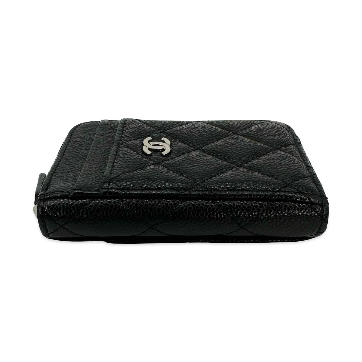 CHANEL: Quilted Caviar Vertical Zip Card Holder Wallet