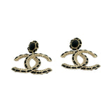 CHANEL: CC Chain Leather Button Drop Earrings