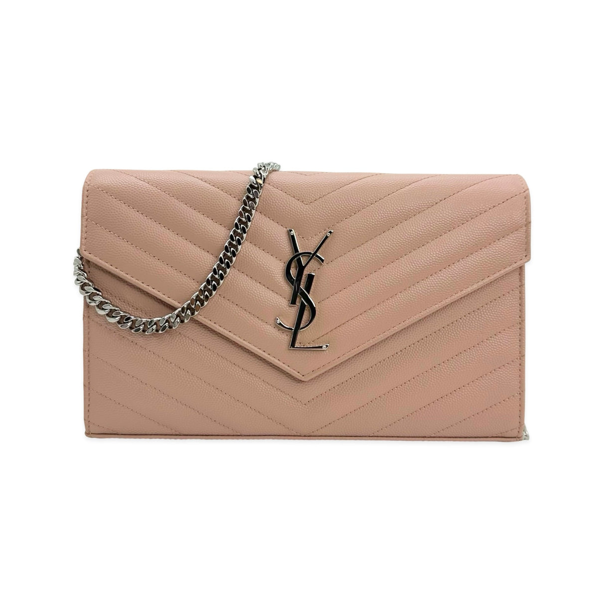 SAINT LAURENT: Quilted Grain de Poudre Classic Monogram Chain Wallet