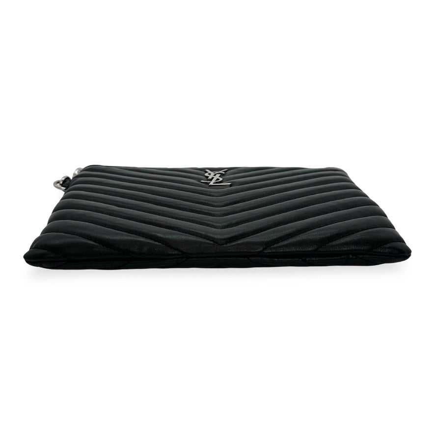 SAINT LAURENT: Quilted Leather Lou Small Pouch Wristlet