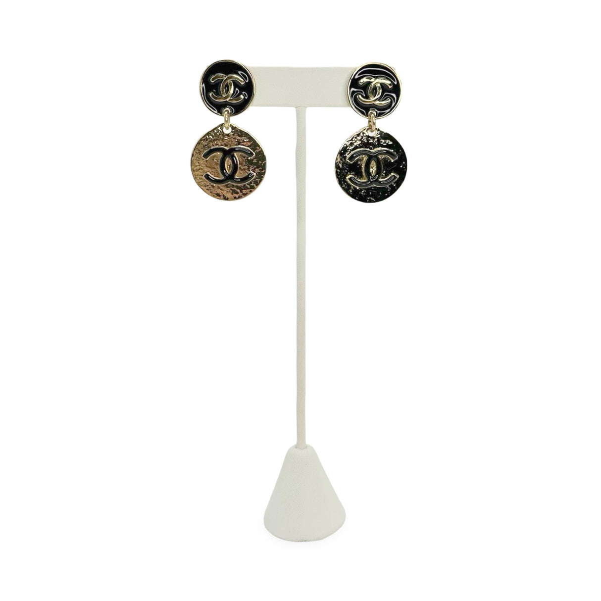 CHANEL: CC Medallion Disc Drop Earrings