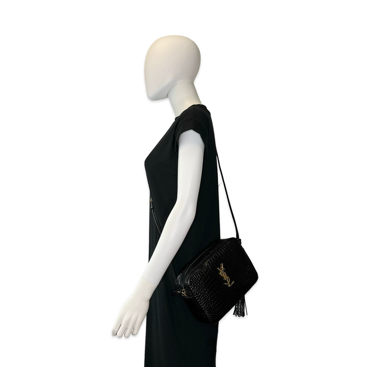 SAINT LAURENT: Croc Embossed Small Lou Camera Bag