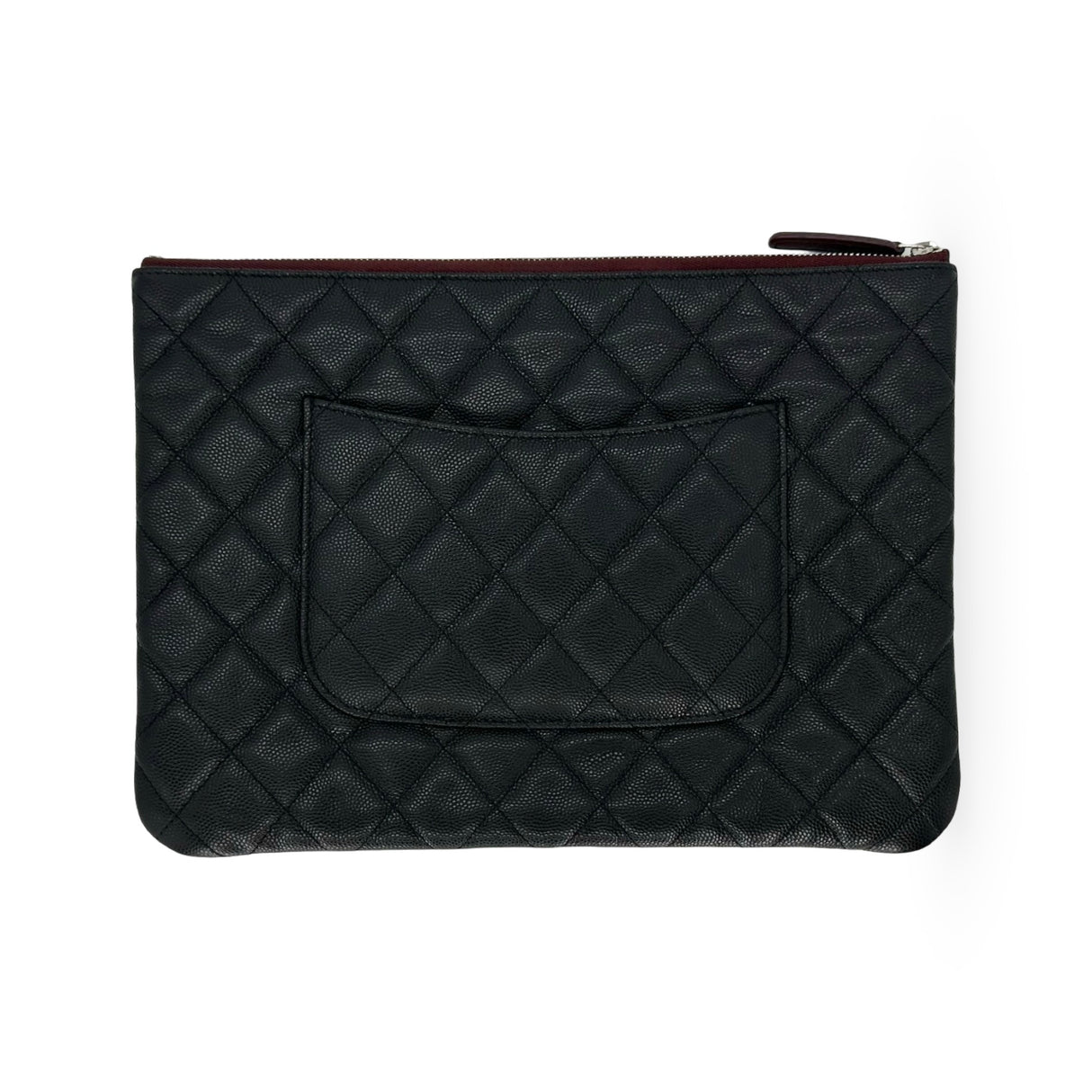 CHANEL: Quilted Caviar Large O Case Zip Pouch