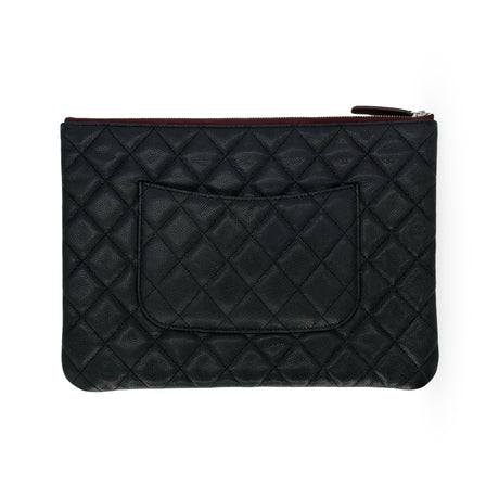CHANEL: Quilted Caviar Large O Case Zip Pouch