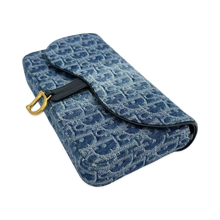 Oblique Denim Saddle Pouch with Chain