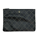 CHANEL: Quilted Studded Calfskin Large O Case Zip Pouch