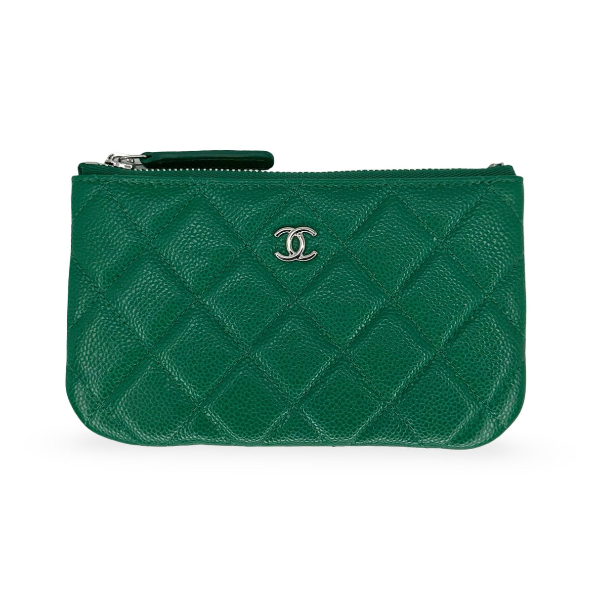CHANEL: Quilted Caviar Small O Case Zip Pouch