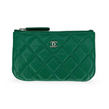 CHANEL: Quilted Caviar Small O Case Zip Pouch