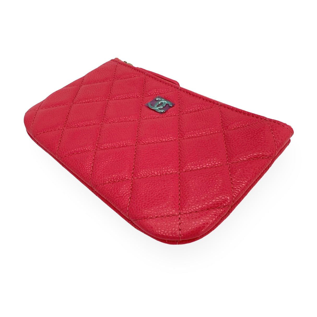 CHANEL: Quilted Caviar Small O Case Zip Pouch