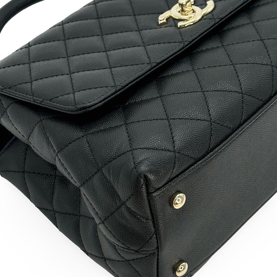 CHANEL: Quilted Caviar Small Coco Top Handle Flap Bag
