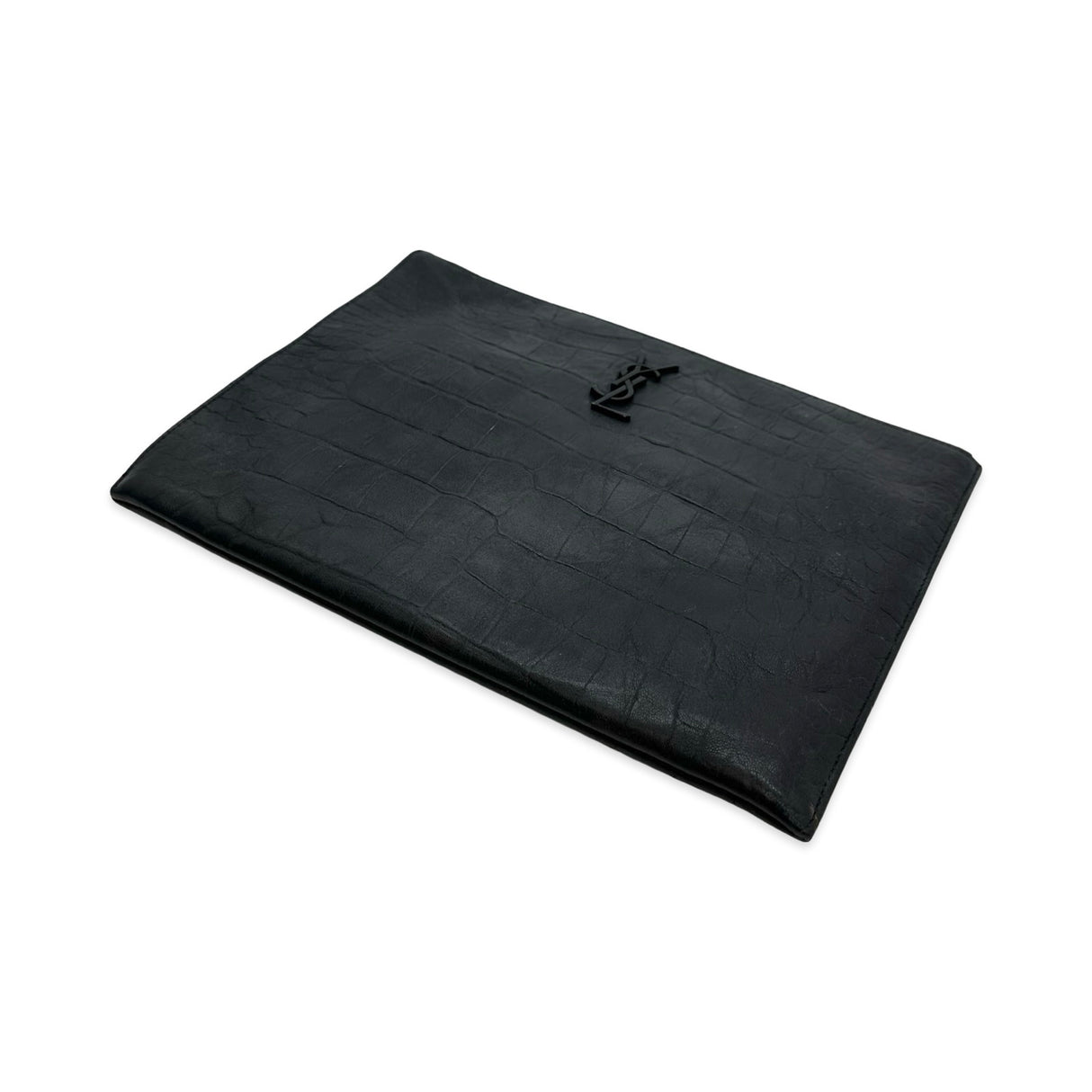 SAINT LAURENT: Croc Embossed Large Cassandre Zip Pouch