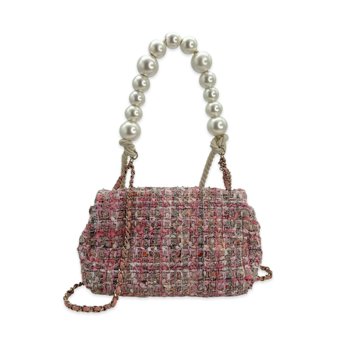 Tweed Pearl Handle Flap Bag