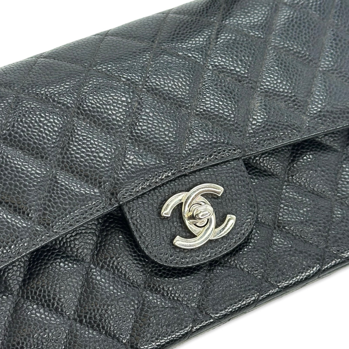 CHANEL: Quilted Caviar Small Classic Double Flap
