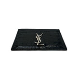 SAINT LAURENT: Croc Embossed Cassandre Card Case