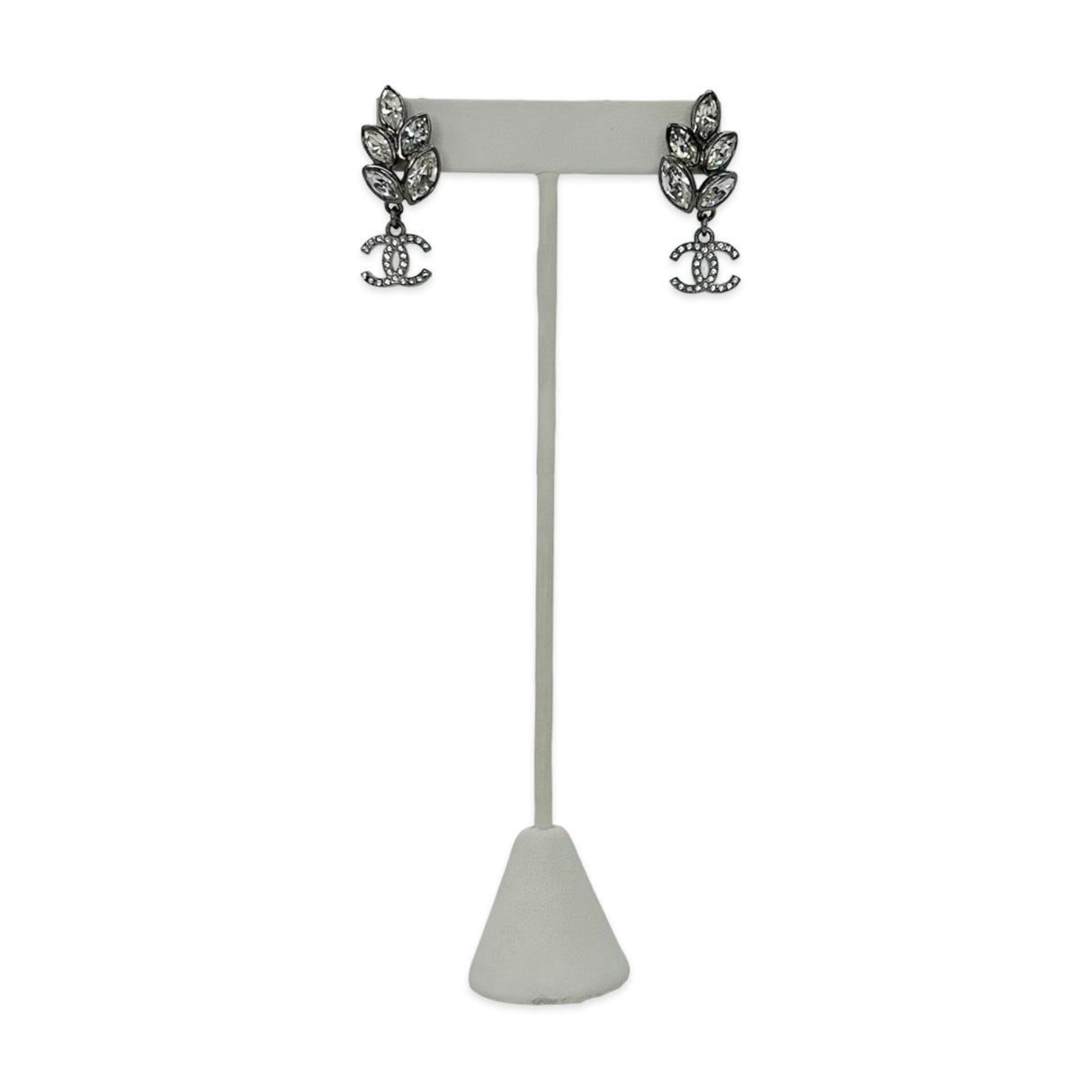 CHANEL: Crystal Leaf CC Drop Earrings