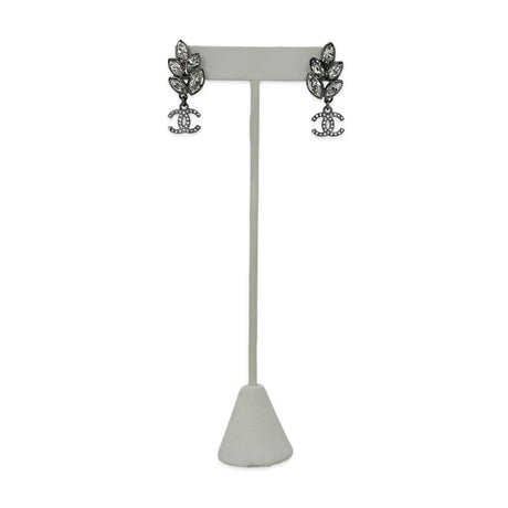 CHANEL: Crystal Leaf CC Drop Earrings