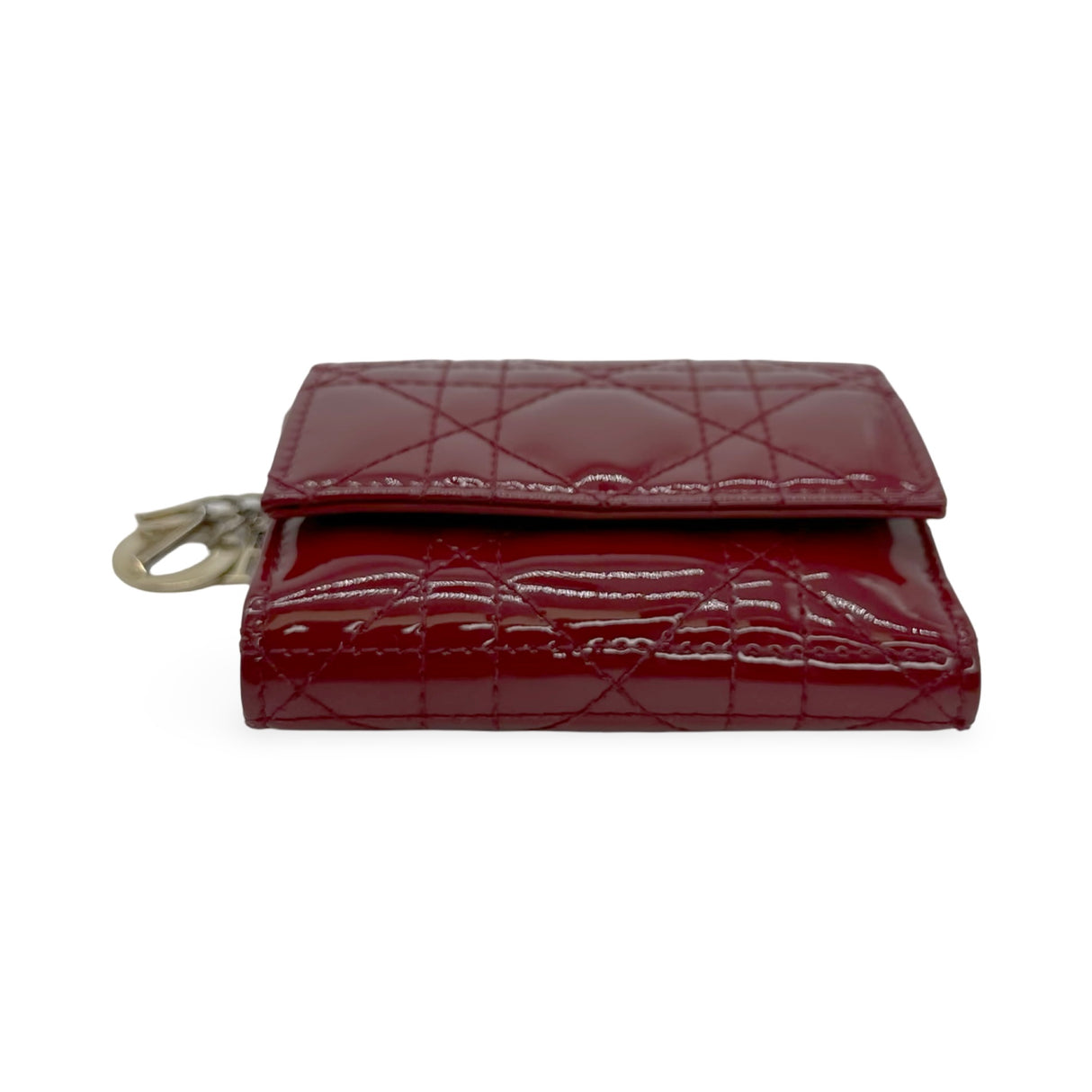 CHRISTIAN DIOR: Patent Cannage Lady Dior Lotus Wallet